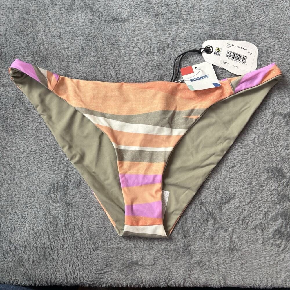 Prana Womens Swim Large Orange‎ Green Cream Swim Bottom Waves New With Tag